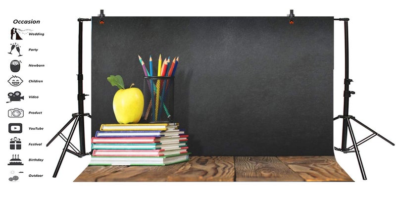 Leyiyi 7x5ft Welcome Back to School Backdrop School Season Old Classroom Banner Vintage Desk Blackboard Colored Pens Note Books Apple Photography Background Kids Portrait Studio Prop Vinyl Banner - Image 3